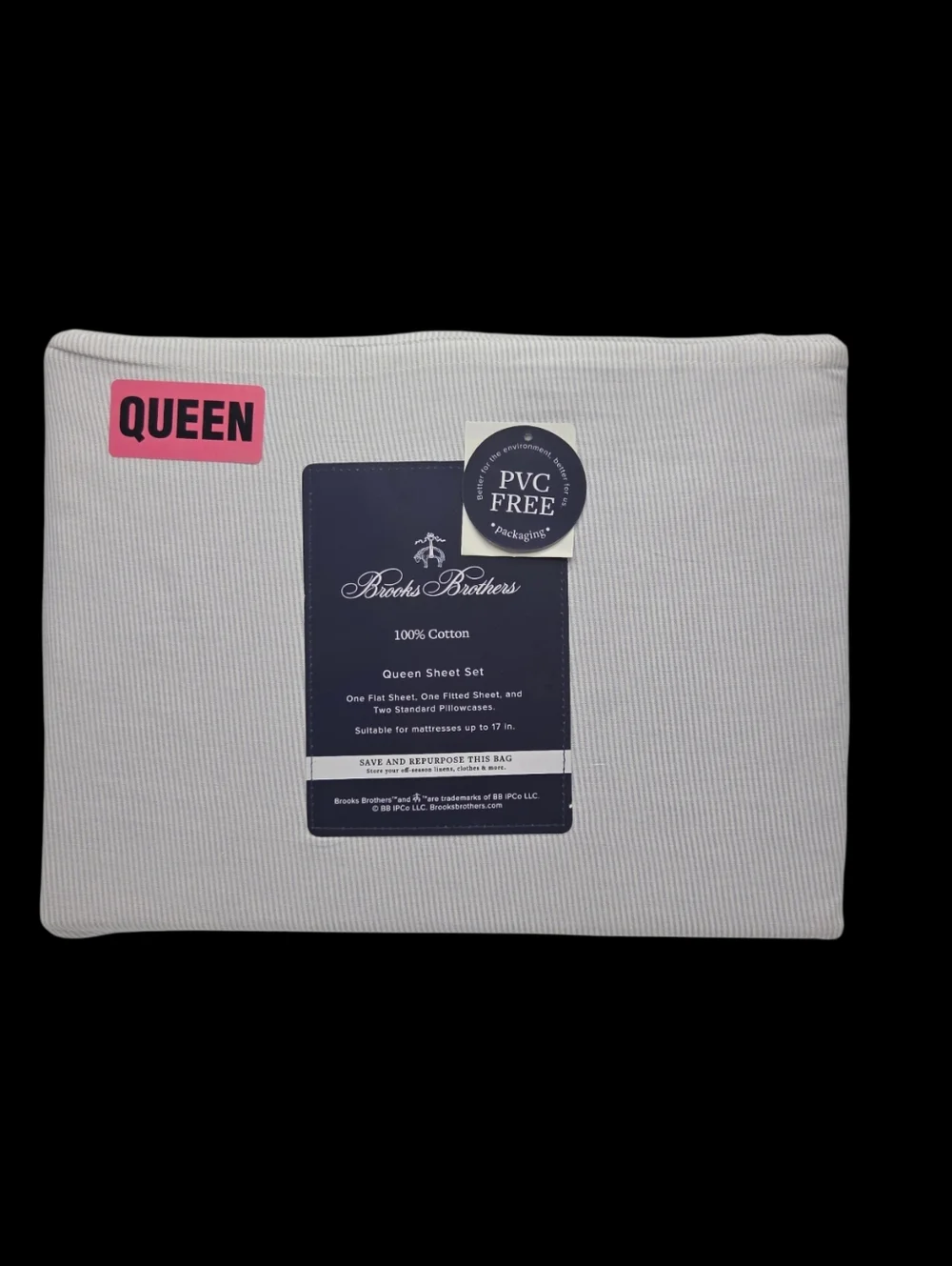 Brooks Brothers Striped Cotton Queen Sheet Set of 4pc White Blue‎
